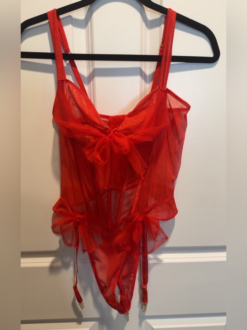 Sheer Red Bow-Accent Lingerie